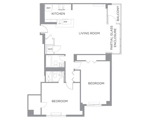 Floor plan for 2 beds, 2 baths